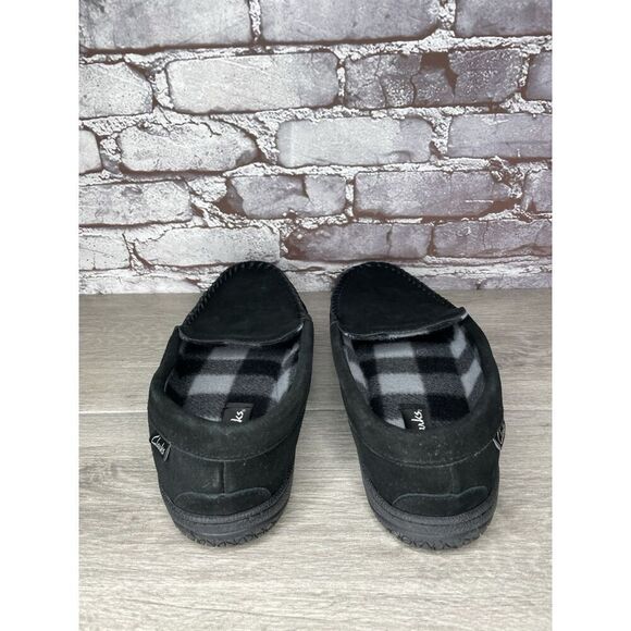 Clarks Venetian Black Suede Fur Lined Slip On Loafer Moccasin Slippers Men’s 10M - Picture 16 of 16